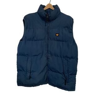 CAT Caterpillar Workwear Men’s Navy Blue Polyester Full Zip Puffer Vest Size XL